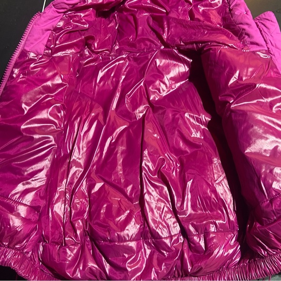 Cropped Puffer Jacket Goose Down Fill Silk Blend Sz S Hot Pink Barbie - Picture 4 of 8